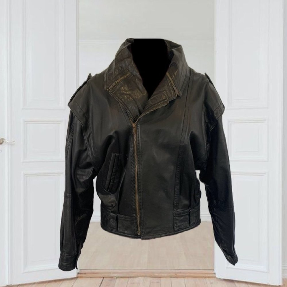 Norcuer South America Leather Moto Zipper Jacket Women's Men's Size Large